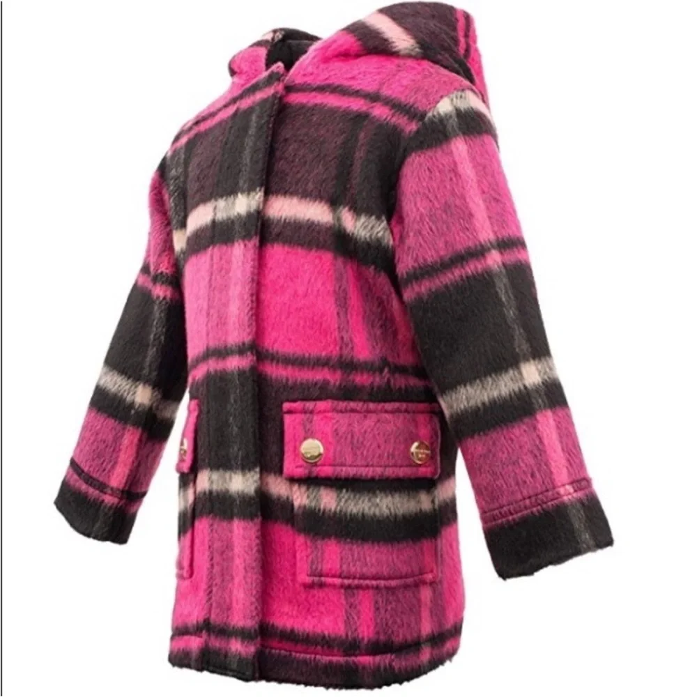 NWT Madden Girl Wool blend Pink plaid coat sz2T